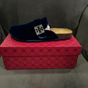 Tory Burch Midnight Blue Velvet Mules